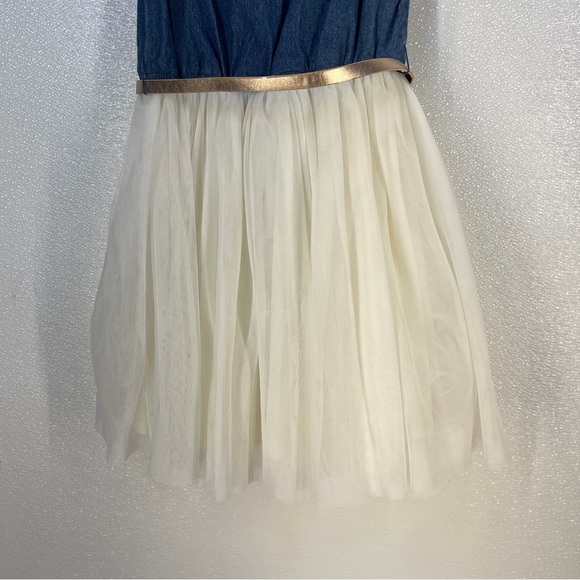 Zunie Denim Top Tulle Skirt Dress w/ Belt Girls Size 8 – Casual Party Outfit - Picture 11 of 17
